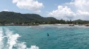 Seychellen, La Digue, Hafenausfahrt Panorama