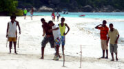 Praslin Island, Seychellen, Cote d'Or, Anse Volbert Beach, Beach Soccer